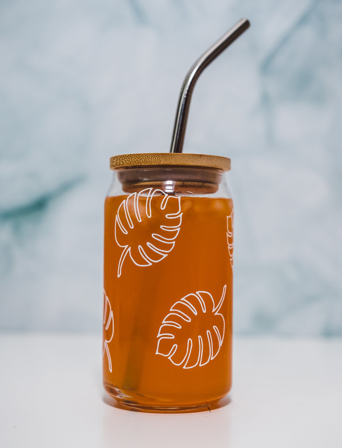 Monstera Floral Beer Can Glass